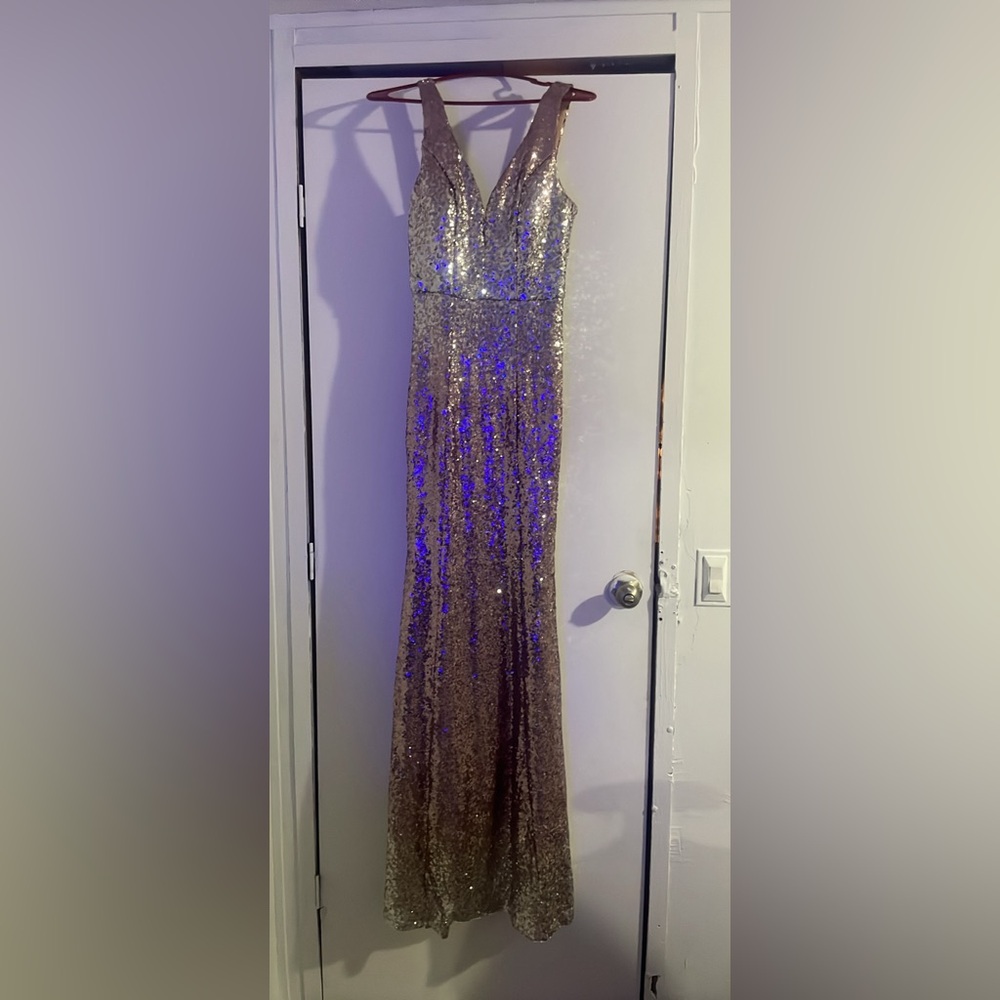 Pink and silver ombré prom dress